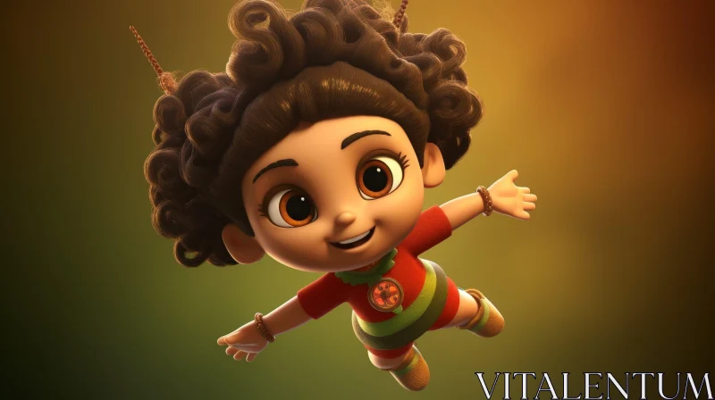 Cheerful Cartoon Girl Flying in 3D Illustration AI Image