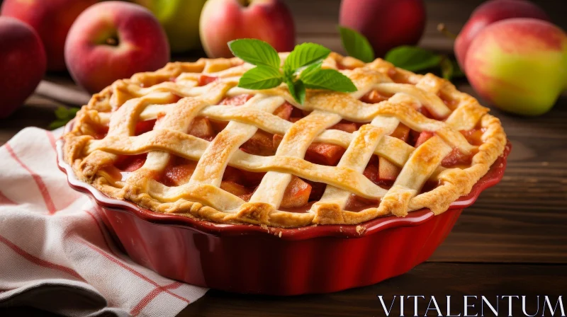 Delicious Homemade Peach Pie on Wooden Table AI Image