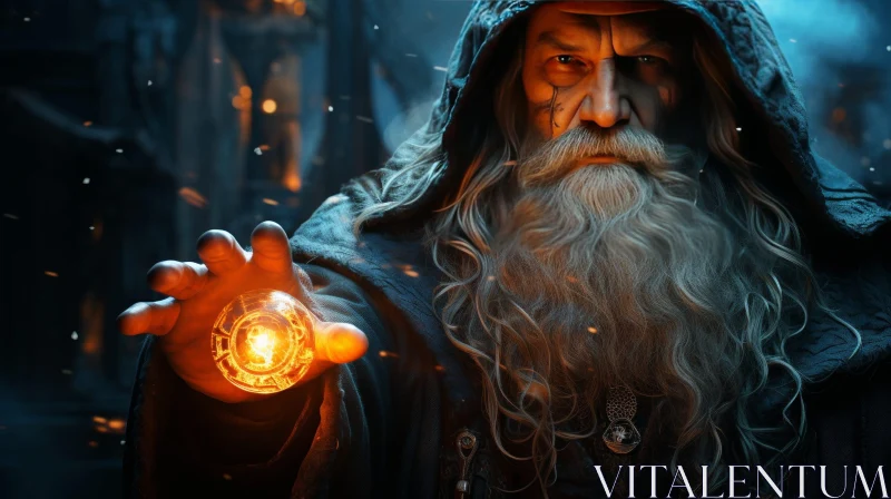 Elderly Wizard with Fireball Portrait AI Image