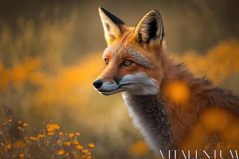 Enchanting Red Fox in a Field of Yellow Flowers - Captivating Photorealistic Art AI Image