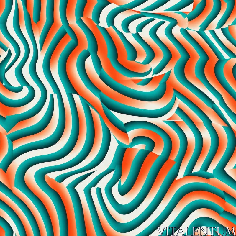 Energetic Abstract Wavy Pattern in Orange, Green, White AI Image