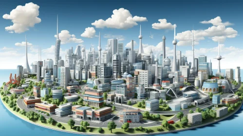 Futuristic City on Island - 3D Rendering