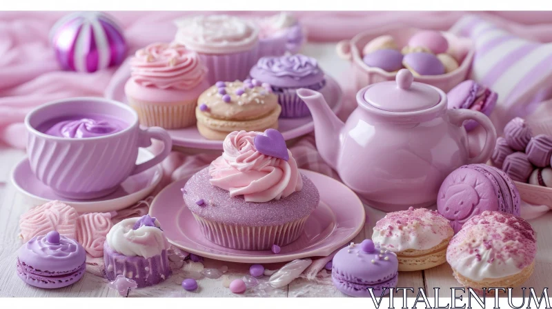 Girly and Dreamy Purple and Pink Desserts on a Table AI Image