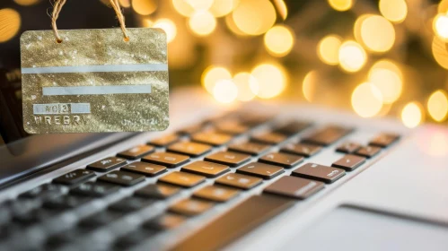 Luxurious Golden Credit Card on Black Laptop Keyboard