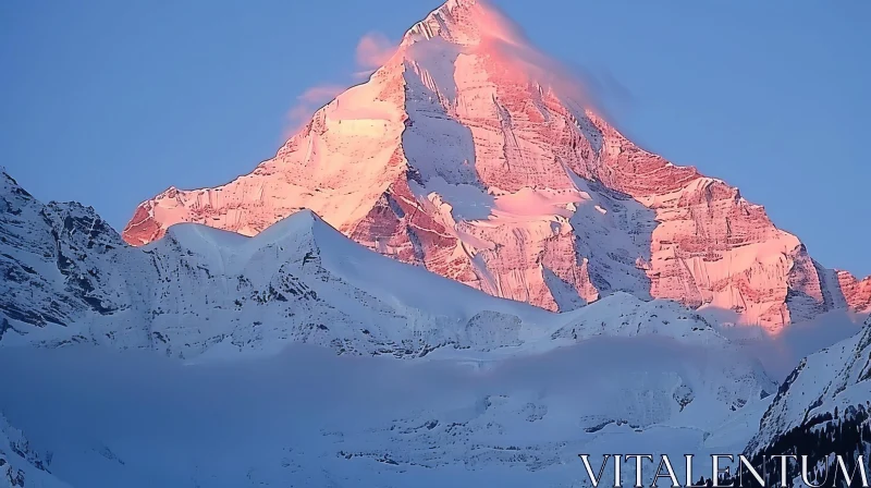 Majestic Snow-Capped Mountain Peak at Sunrise AI Image