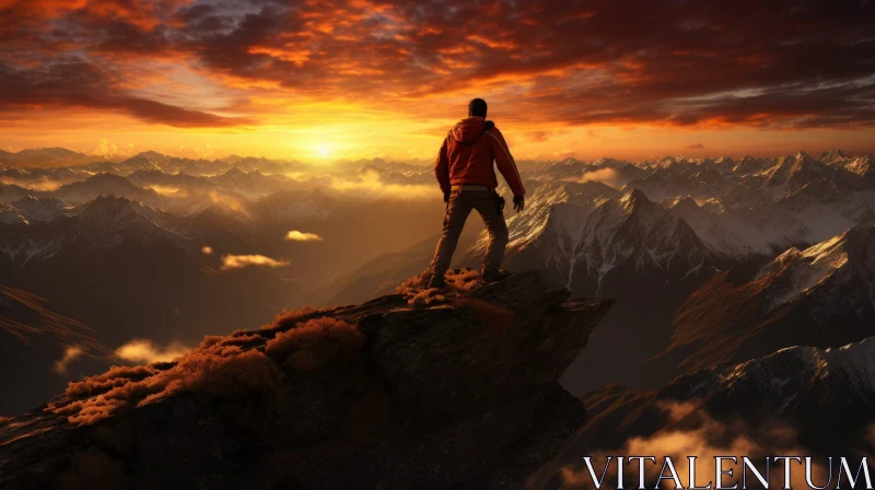 Man on Mountaintop: Captivating Sunset View AI Image