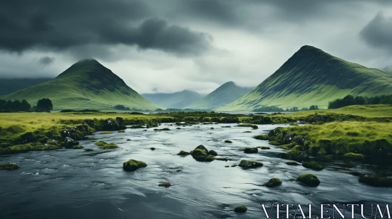 Misty Valley Landscape in Scottish Highlands AI Image