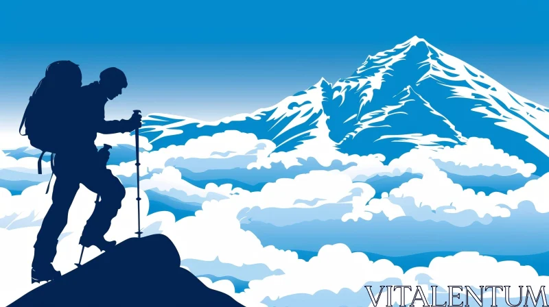 AI ART Mountain Climber Silhouette Illustration