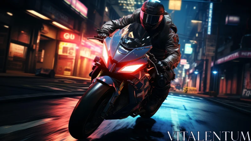 Night City Motorcycle Speeding Scene AI Image