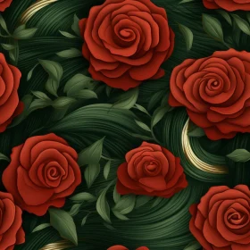 Red Roses and Green Leaves Seamless Pattern