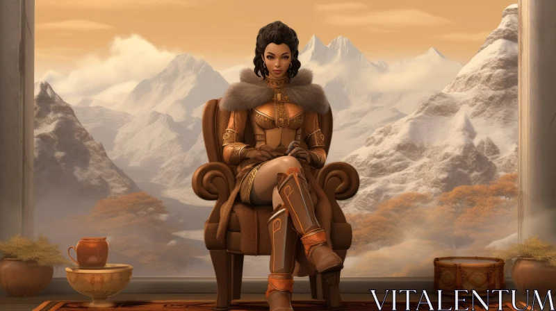 AI ART Regal Woman on Snowy Mountain Throne