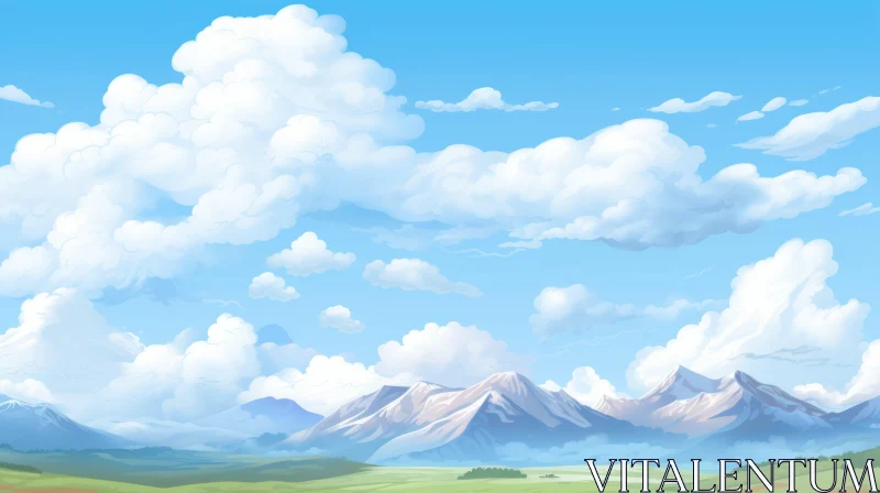 AI ART Serene Landscape with Blue Sky and Snow-capped Mountains