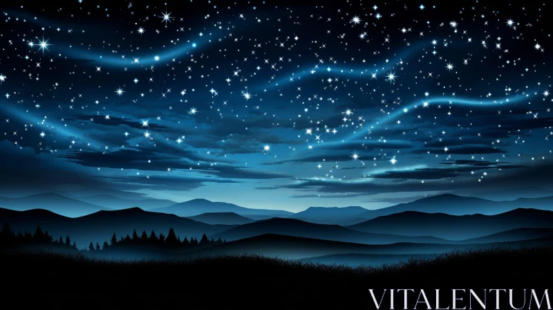 Starry Night Sky with Mountains - Serene Landscape AI Image