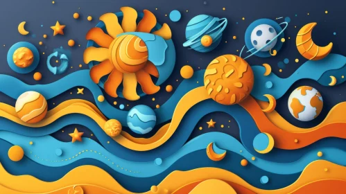 Whimsical Cartoon-style Illustration of a Solar System