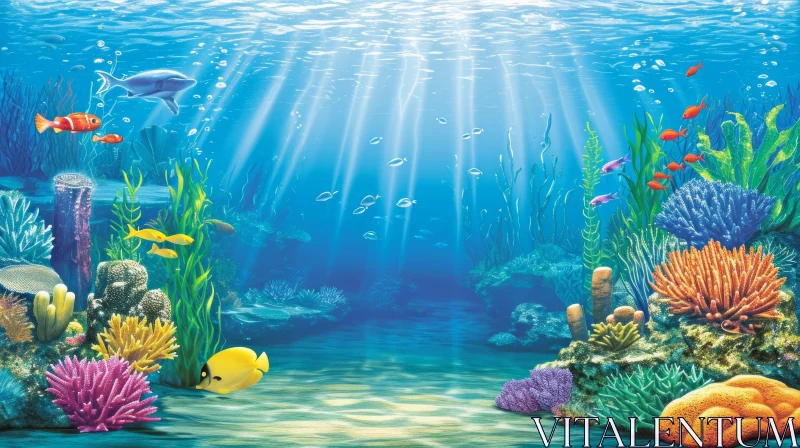 Beautiful Underwater Scene with Crystal Clear Water and Colorful Fish AI Image