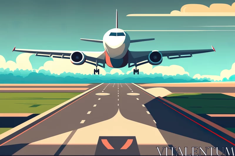Cartoon Plane Taking Off on Airport Runway | Bold Graphic Art AI Image