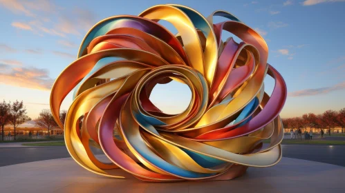 Colorful Twisted Metal Bands Sculpture in 3D
