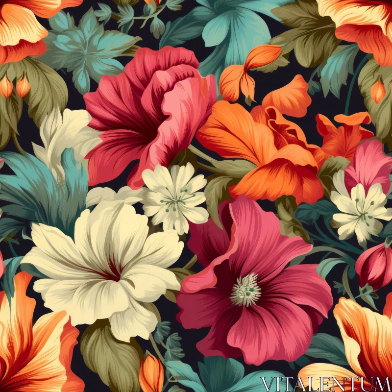 Dark Floral Pattern | Colorful Flowers Design AI Image