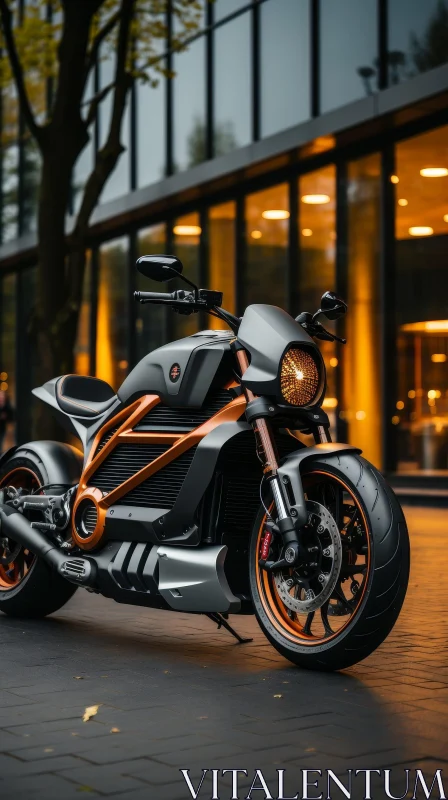 Dark Futuristic Motorcycle with Orange Details AI Image