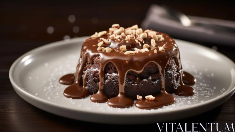 Decadent Chocolate Cake with Glaze and Nuts AI Image