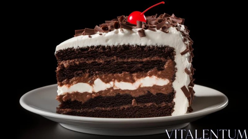 Decadent Chocolate Cake with White Cream and Cherry AI Image
