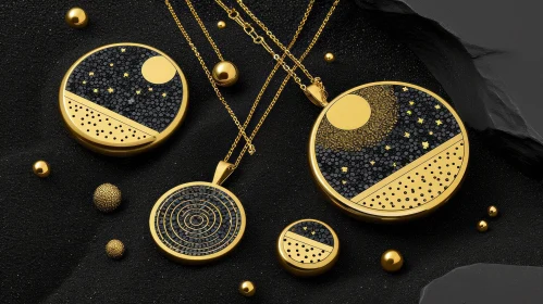 Elegant Gold Jewelry with Black Enamel | Beautiful Pendant Necklaces