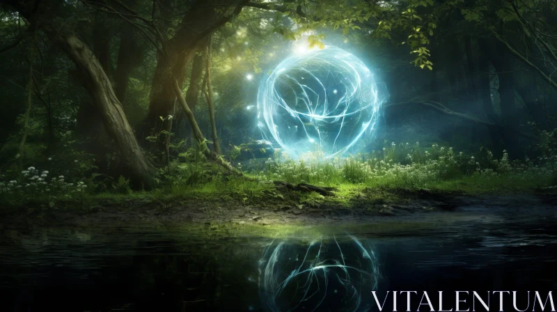 Enchanted Glowing Sphere in Forest - Nature Wonder AI Image