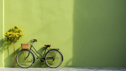 Green Bicycle 3D Rendering on Concrete Wall