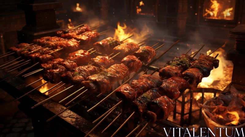 Grilled Meats on Fire - Digital Painting AI Image