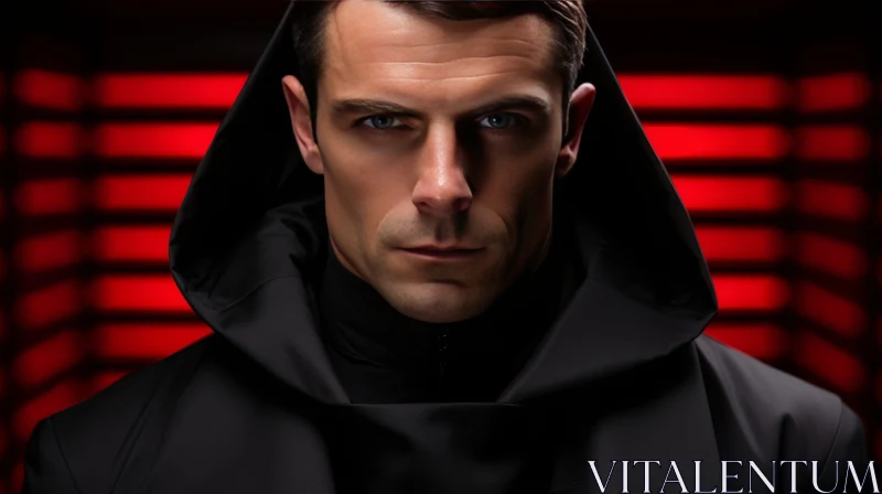 Intense Portrait of a Young Man in Black Hoodie AI Image