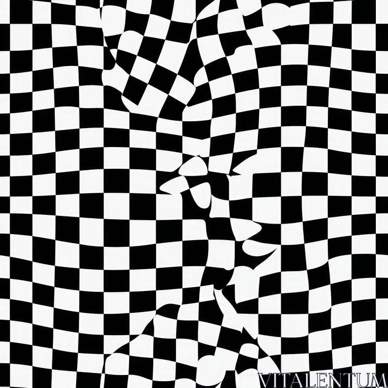 Monochrome Checkered Pattern with Silhouette of a Woman AI Image