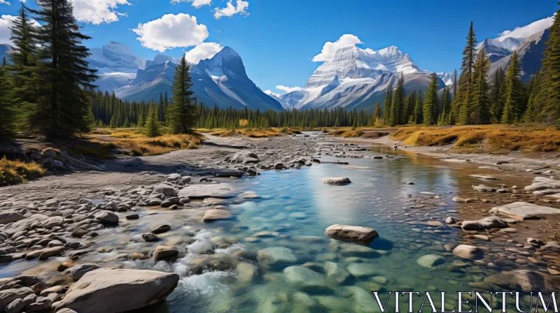 Mountain River Landscape in Banff National Park AI Image