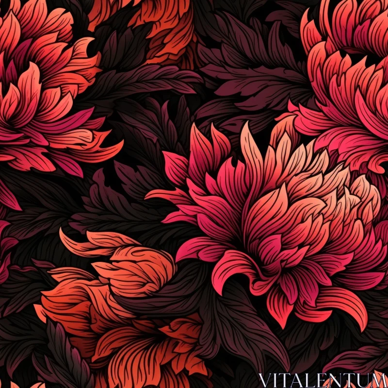 AI ART Red and Pink Floral Pattern on Dark Blue Background