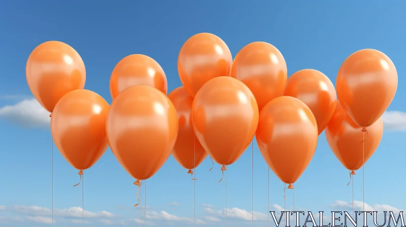 Tranquil Orange Balloons in Dreamy Sky AI Image