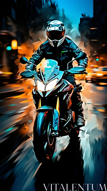 Urban Night Motorcycle Ride AI Image