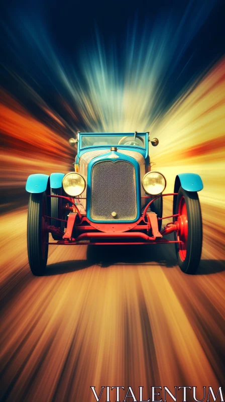 Vintage Car Speeding on Road Under Orange Sky AI Image