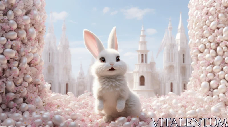 Whimsical White Rabbit: A Blend of Real and Fantastical AI Image