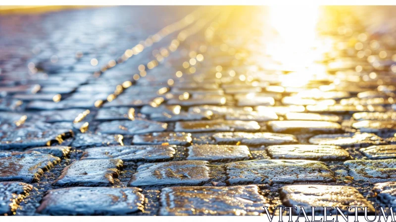 Cobblestone Street in Sunlight: Vibrant Colors and Detailed Texture AI Image