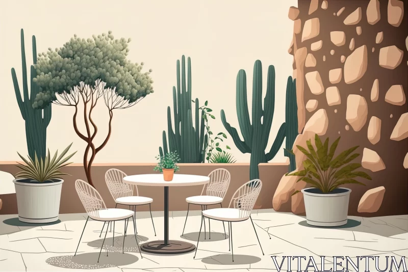 Colorful Vector Outdoor Image with Cactuses and Chairs | Artistic Rendering AI Image