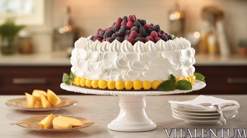Delicious Berry Cake with Mango Slices AI Image