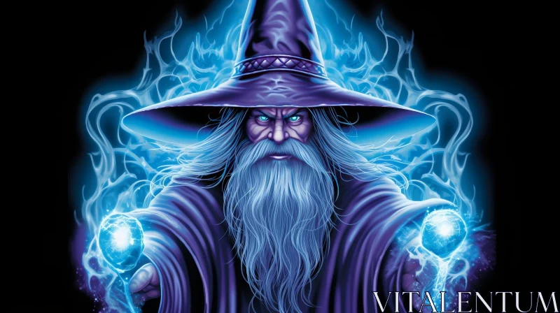AI ART Enchanting Wizard with Blue Robe and Staff
