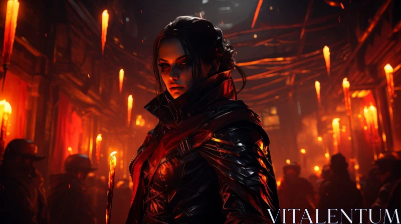 Female Warrior Portrait in Dark Armor AI Image