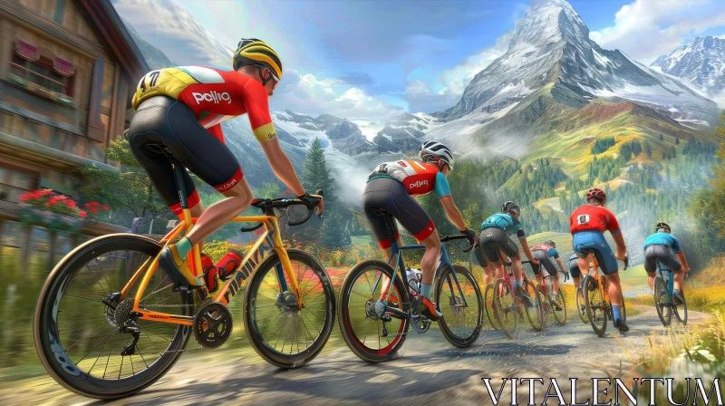 Intense Cycling Challenge on Mountain Road AI Image