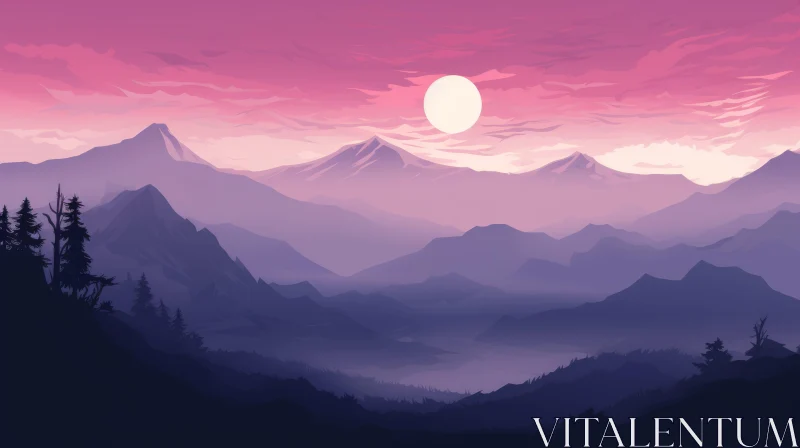 AI ART Majestic Mountains at Sunset - Serene Landscape