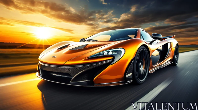 AI ART McLaren P1 Hybrid Sports Car Speeding at Sunset