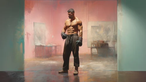 Muscular Man in Boxing Stance Painting