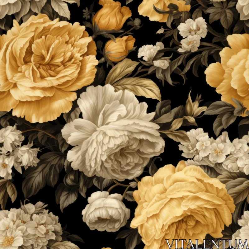Peony Floral Pattern on Dark Background AI Image