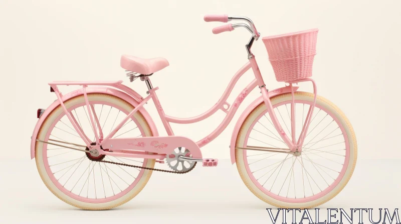 AI ART Pink Bicycle with Wicker Basket - Charming Transport Image