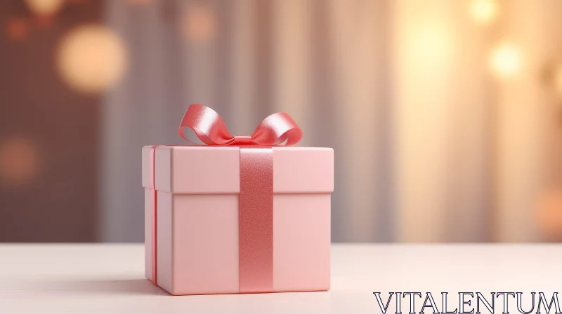 AI ART Pink Gift Box on White Table - Stock Photo