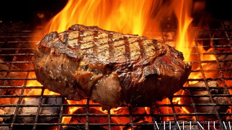 Sizzling Beef Steak on Grill with Flames AI Image